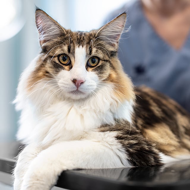 En katt som ligger på et bord.