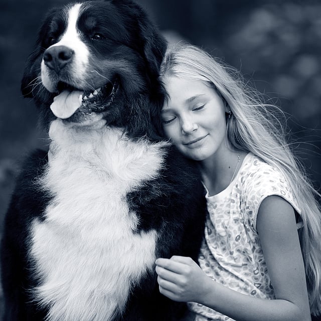 Et barn som klemmer en hund.