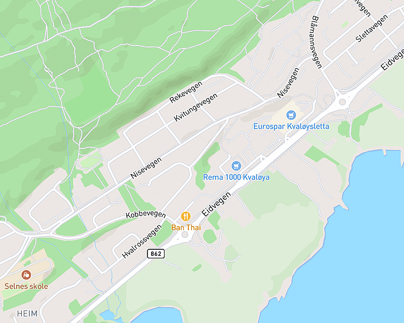 Et kart som viser beliggenheten til AniCura Dyreklinikken Kvaløya