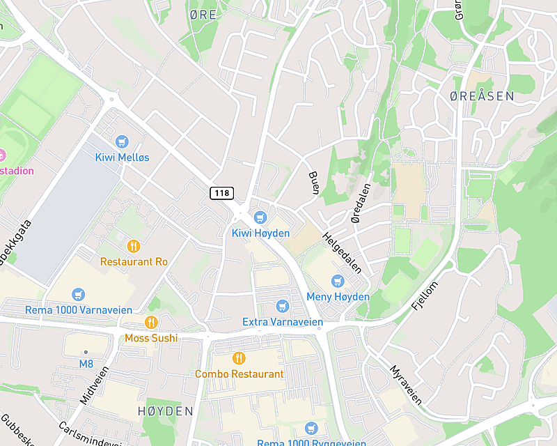Et kart som viser beliggenheten til AniCura Jeløy Dyresykehus