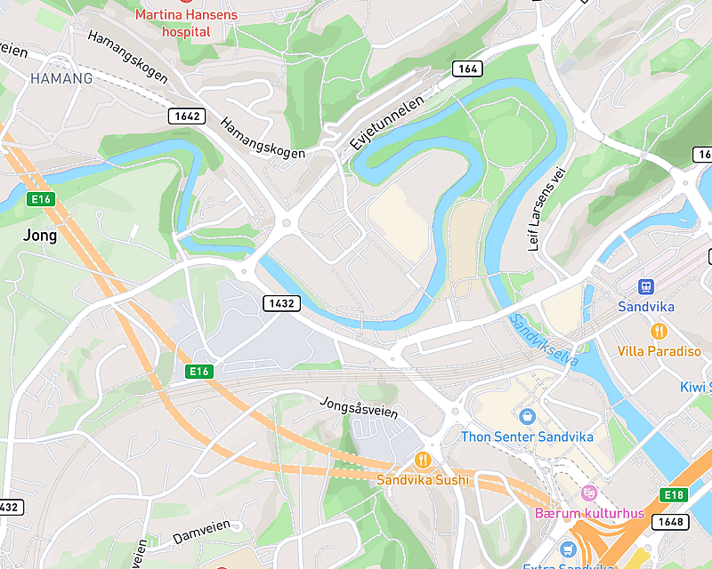 Et kart som viser beliggenheten til AniCura Dyreklinikk Sandvika
