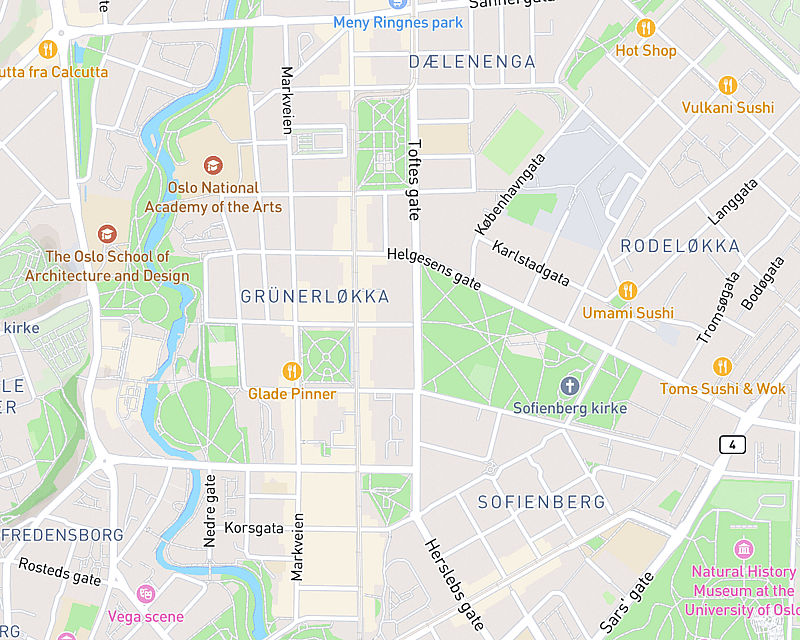 Et kart som viser beliggenheten til AniCura Dyreklinikk Grünerløkka