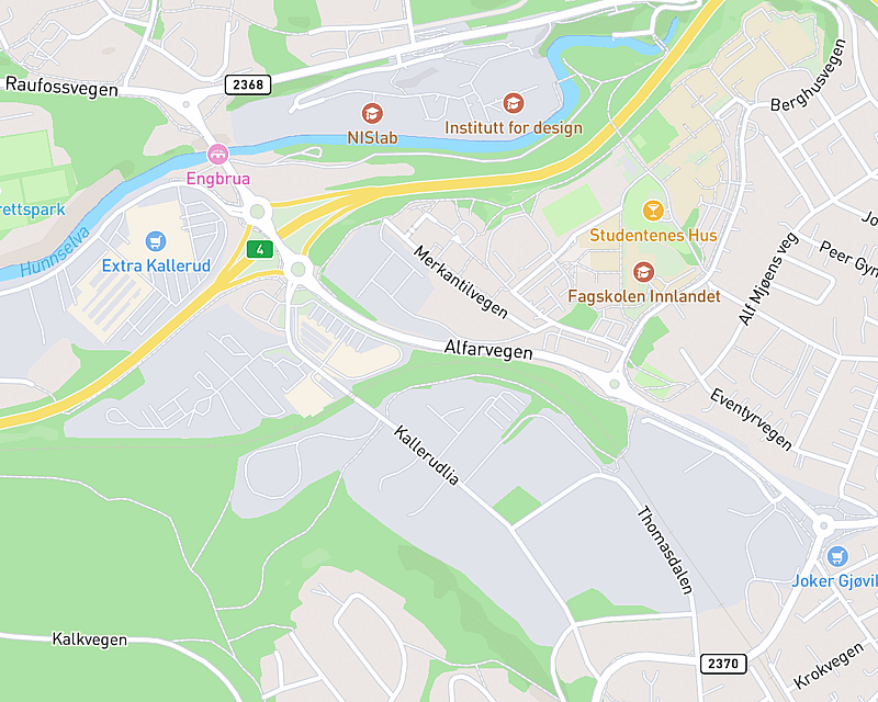 Et kart som viser beliggenheten til AniCura Gjøvik Dyrehospital