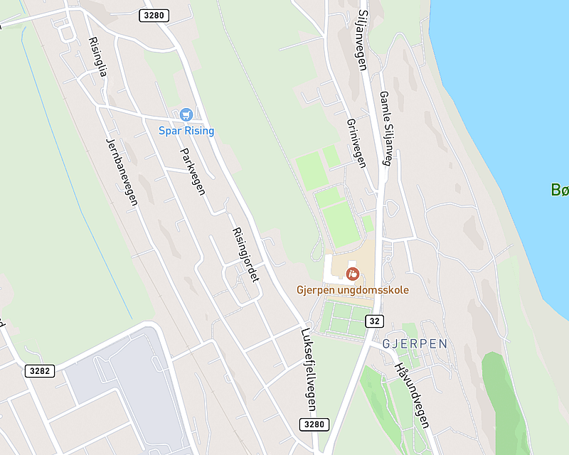 Et kart som viser beliggenheten til AniCura Skien og Rising Dyreklinikk