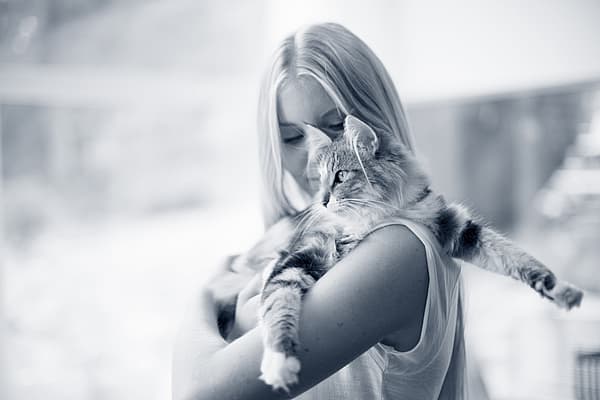 En person som holder en katt.