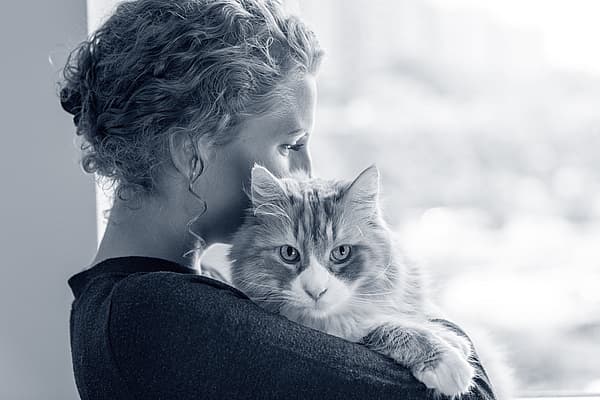 En person som holder en katt.